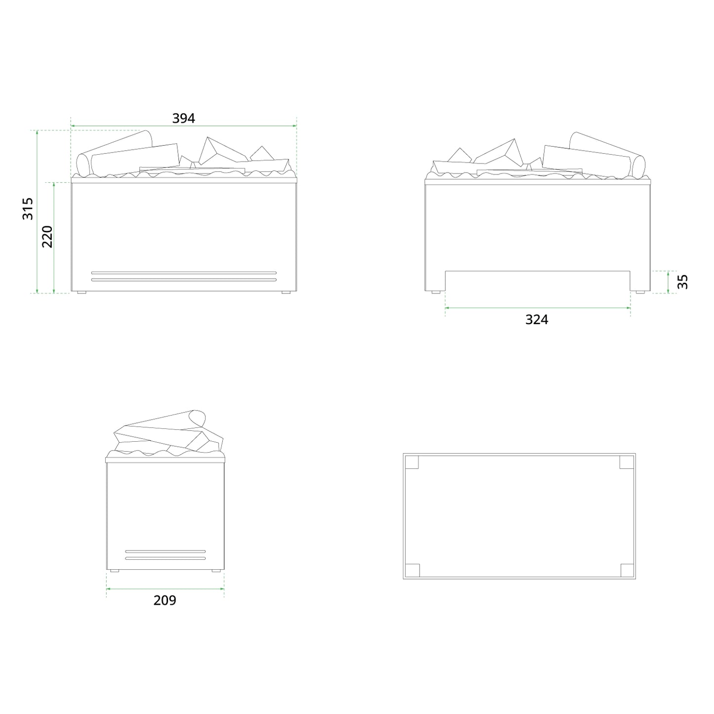 AquaFire Base 40 Logs - Opti-myst Insert - Pure Flames