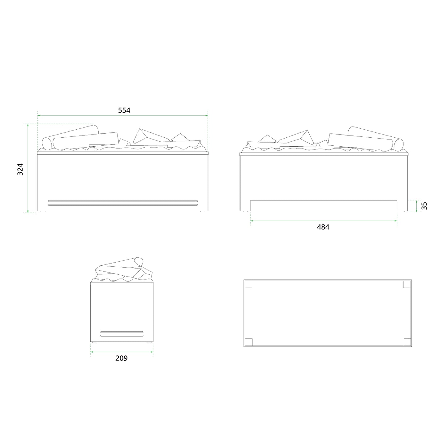 AquaFire Base 60 Logs - Opti-myst Insert - Pure Flames