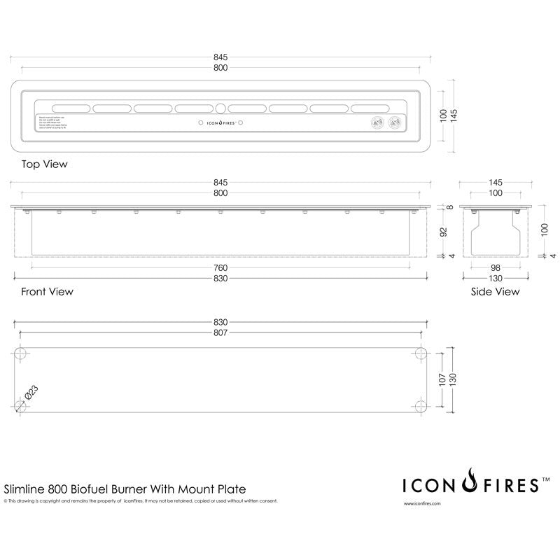 Icon Fires Slimline Burner - 80 cm - Pure Flames