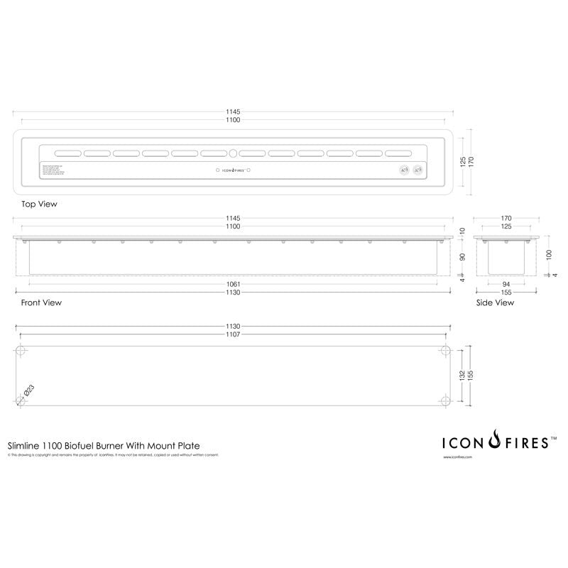Icon Fires Slimline Burner - 110 cm - Pure Flames