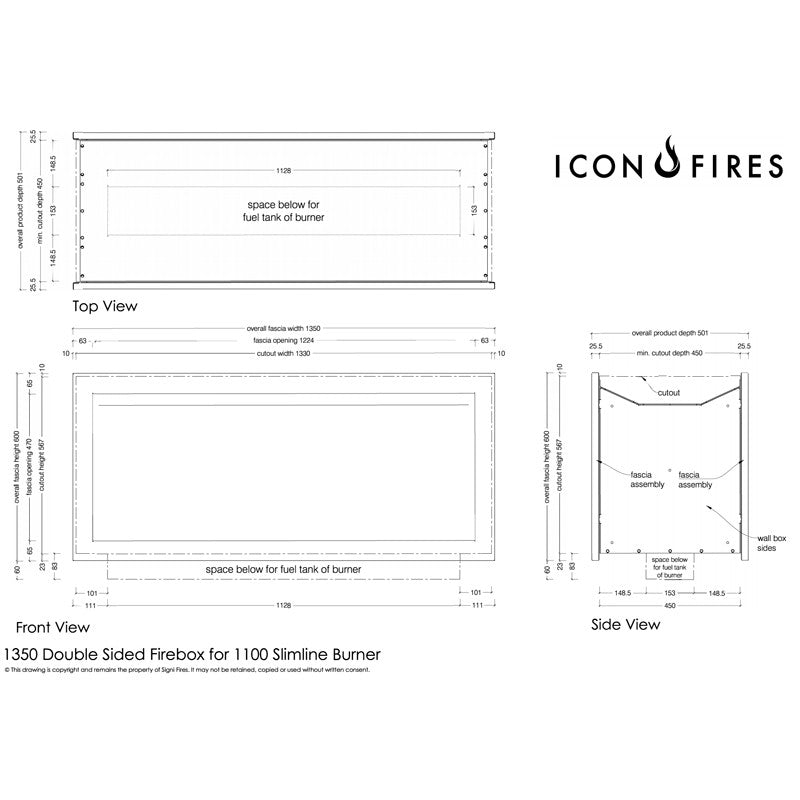 Icon Slimline Firebox SFBDS1350 Steel - Pure Flames
