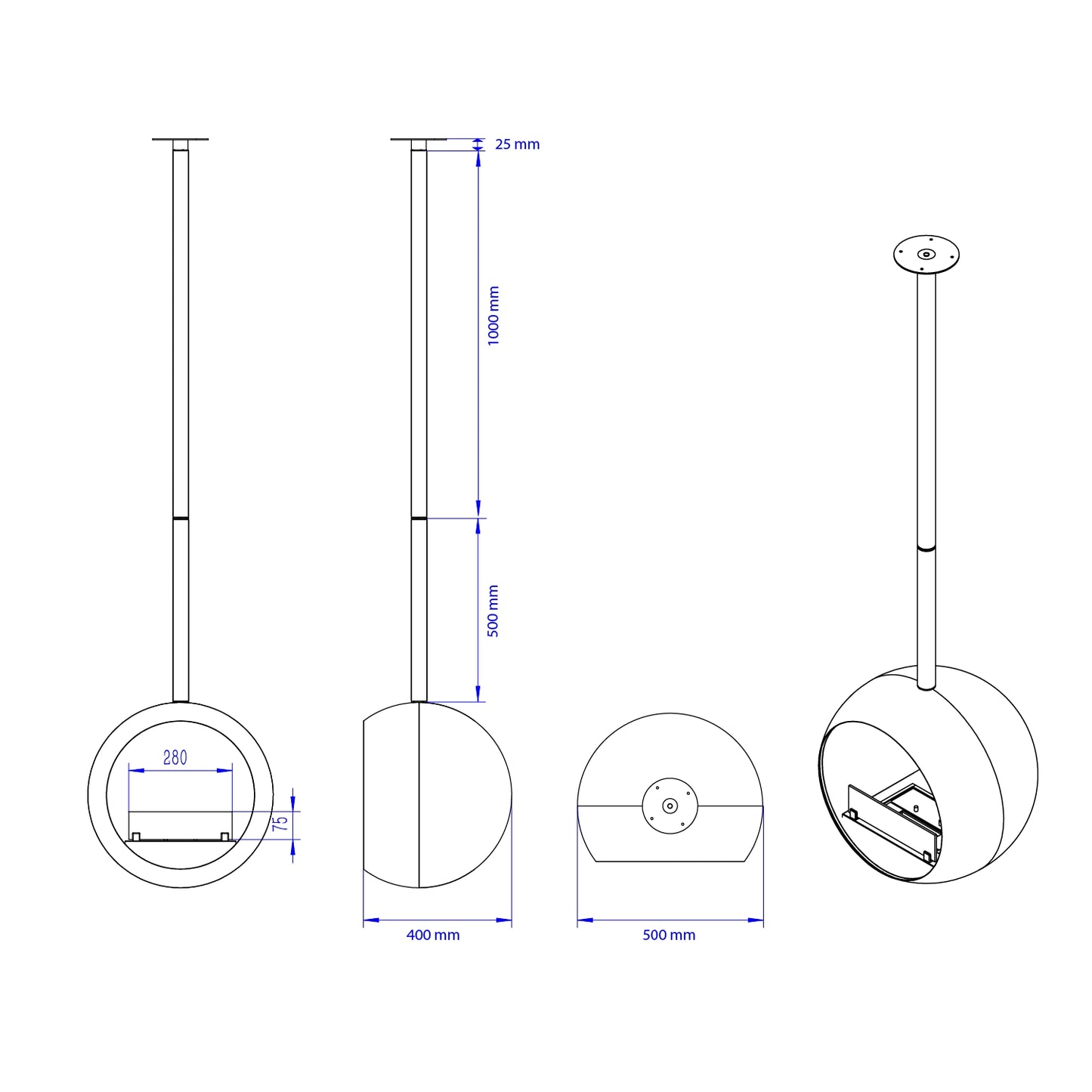 Edmonton Suspended Bioethanol Fireplace - Pure Flames