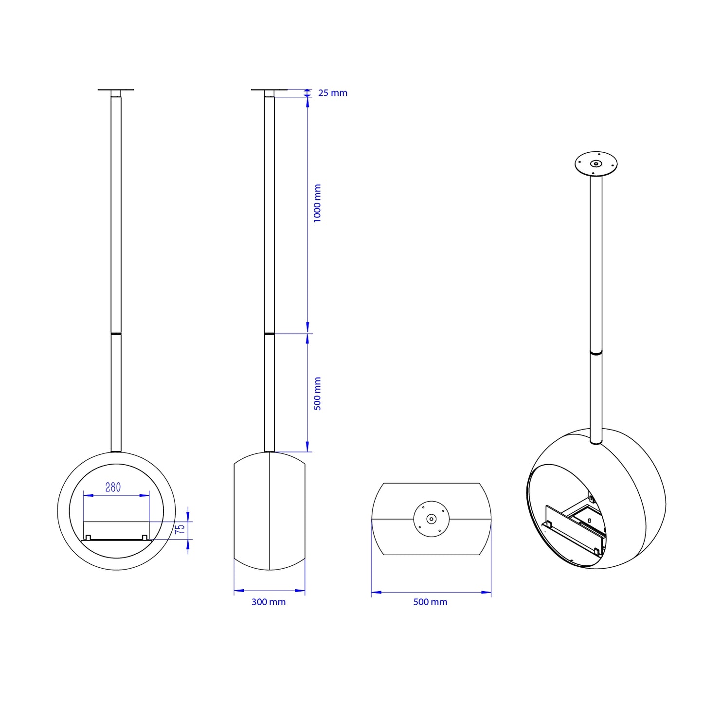 Edmonton 2-sided Suspended Bioethanol Fireplace - Pure Flames
