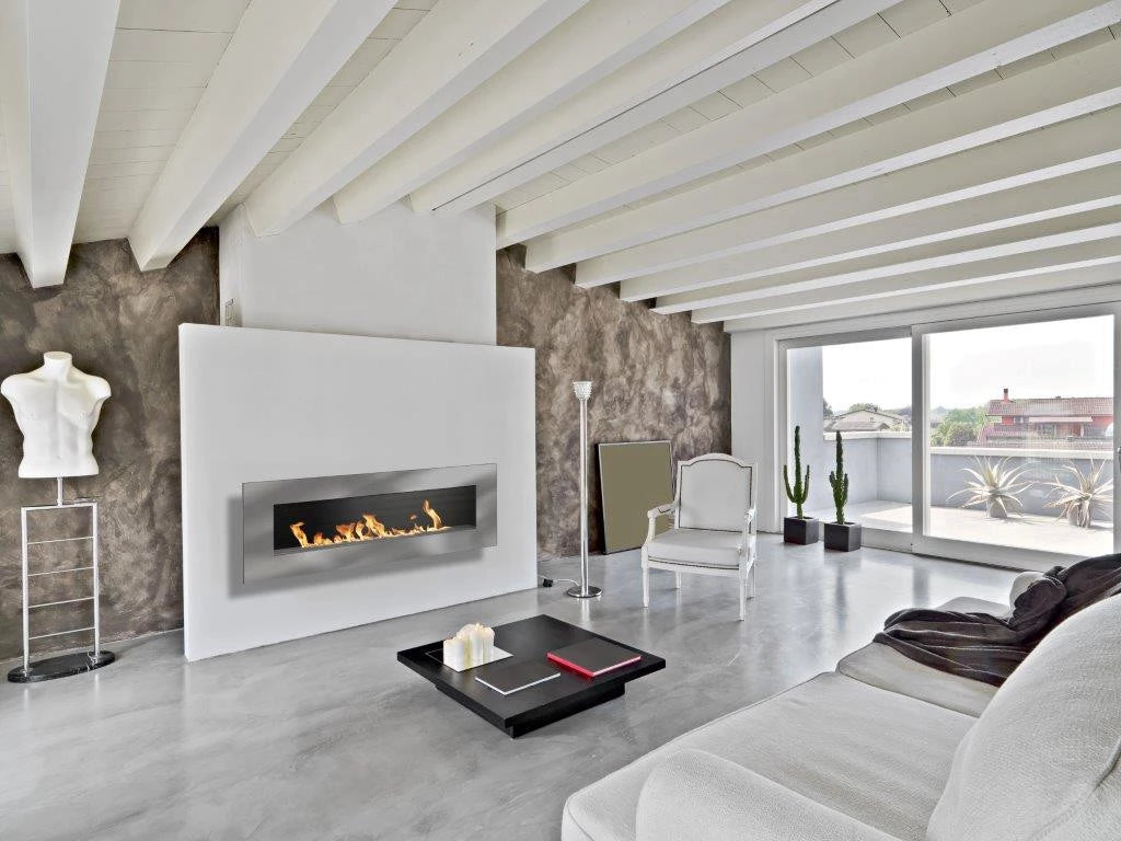 Icon Fires Nero 1450 Wall Fire - Brushed Steel - Pure Flames