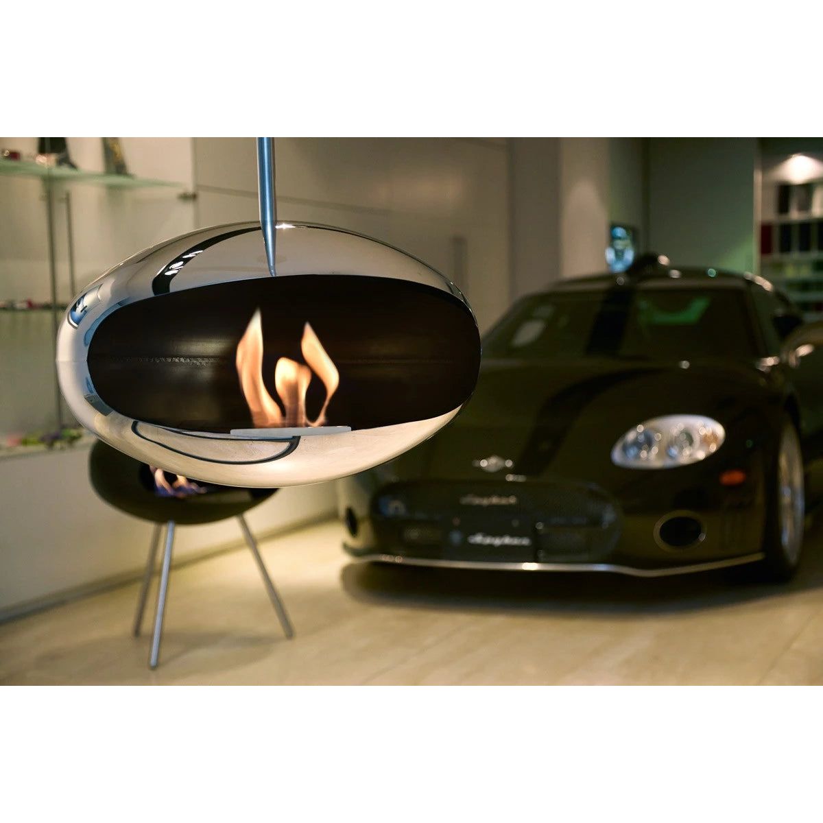 Cocoon Aeris - Polished Steel with Steel Pole - Pure Flames