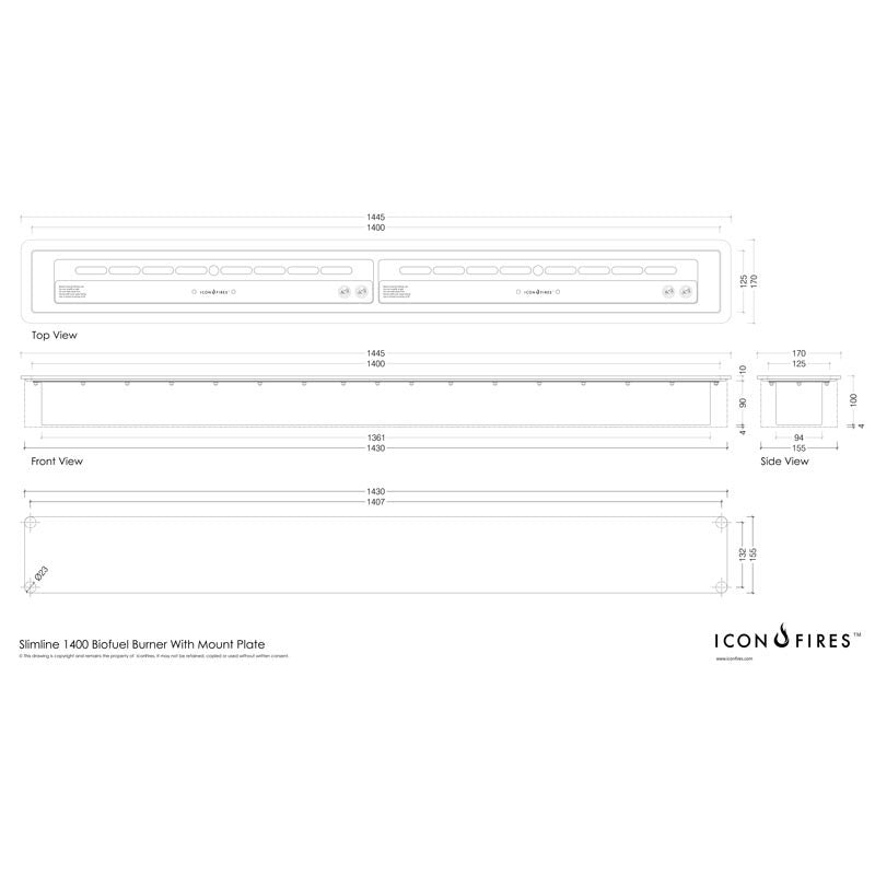 Icon Fires Slimline Burner - 140 cm - Pure Flames