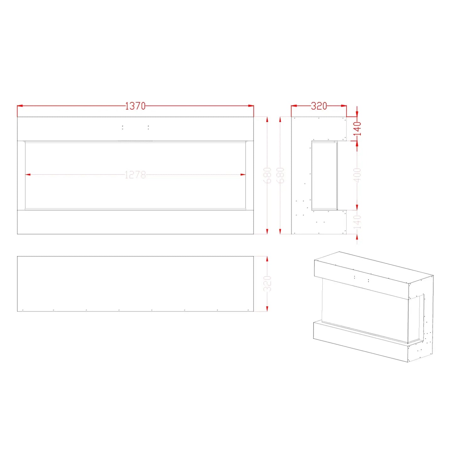 Feroza 137 cm - Wall-Mounted Electric Fireplace - Pure Flames