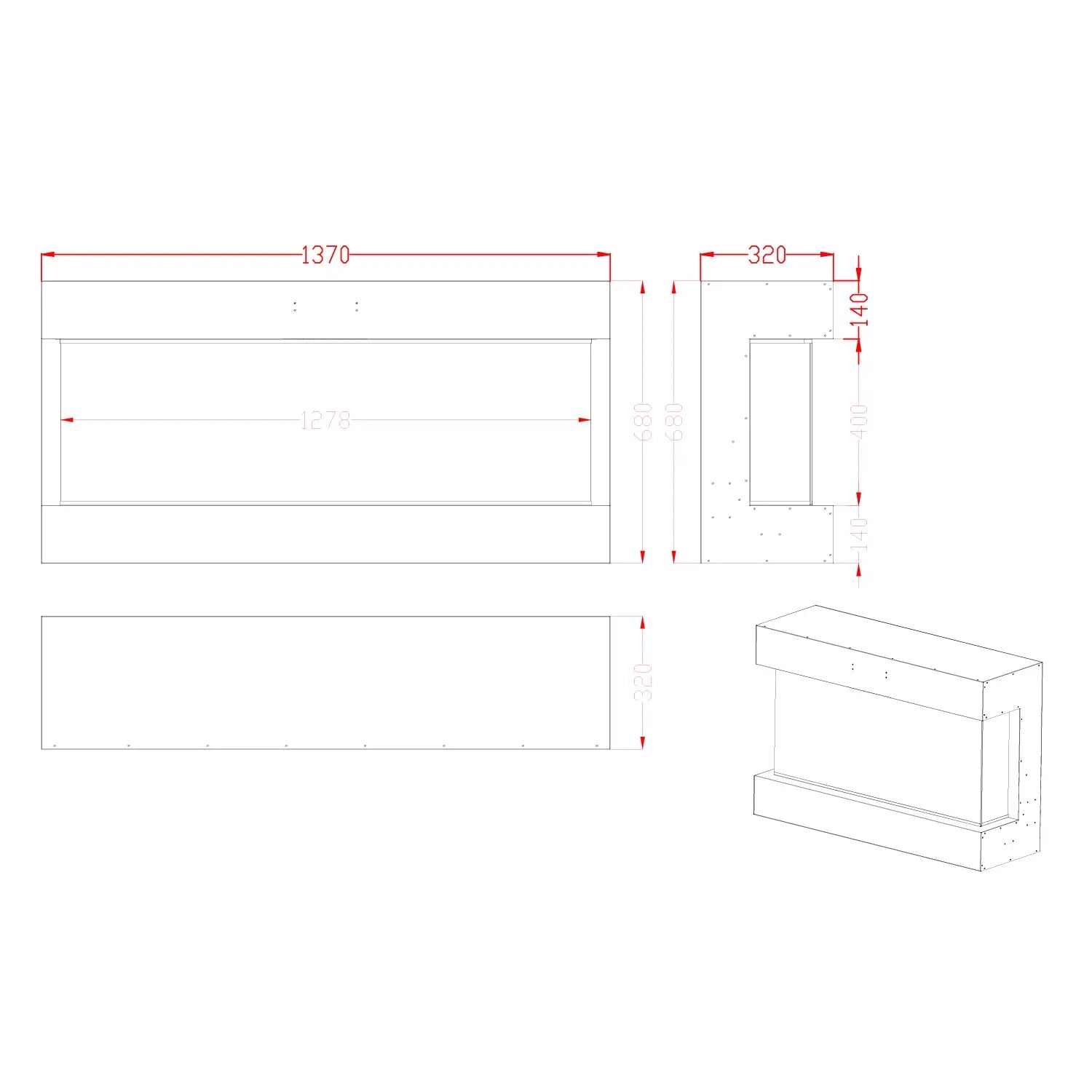 Feroza 137 cm - Wall-Mounted Electric Fireplace - Pure Flames