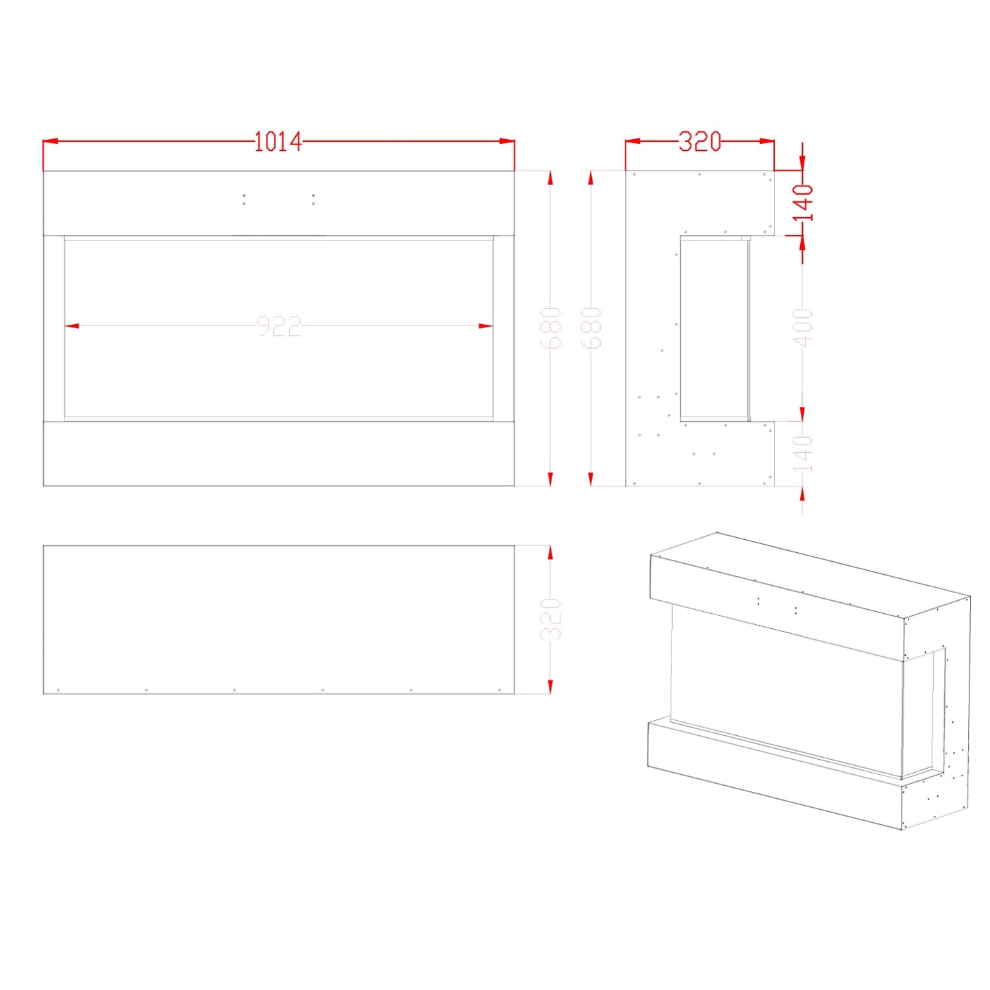 Feroza 101 cm - Wall-Mounted Electric Fireplace - Pure Flames