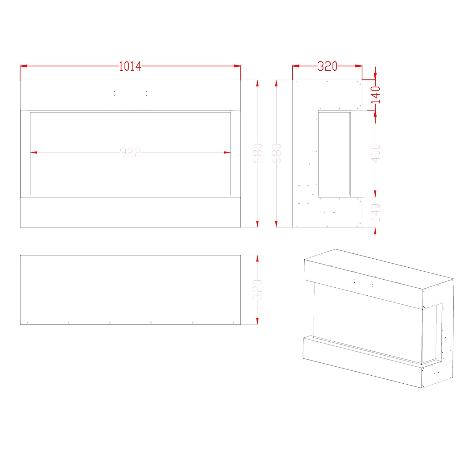 Feroza 101 cm - Wall-Mounted Electric Fireplace - Pure Flames