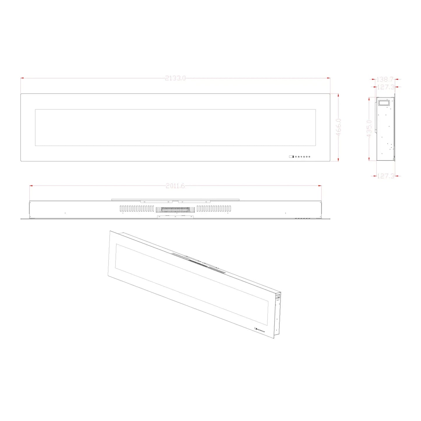 Azurite 213 cm - Wall-mounted Electric Fireplace - Pure Flames