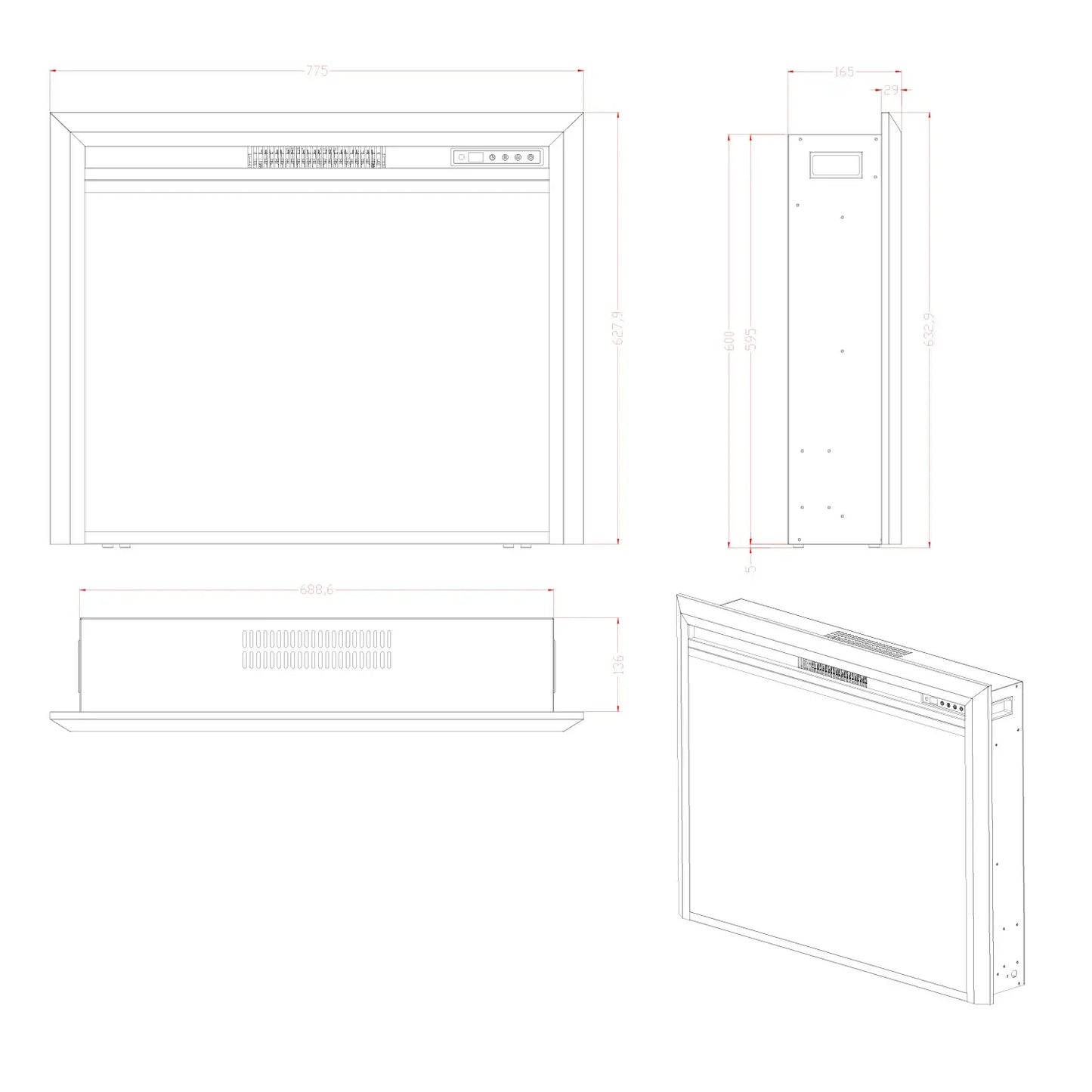 Pyrope 77 cm - Electric Fireplace Insert - Pure Flames