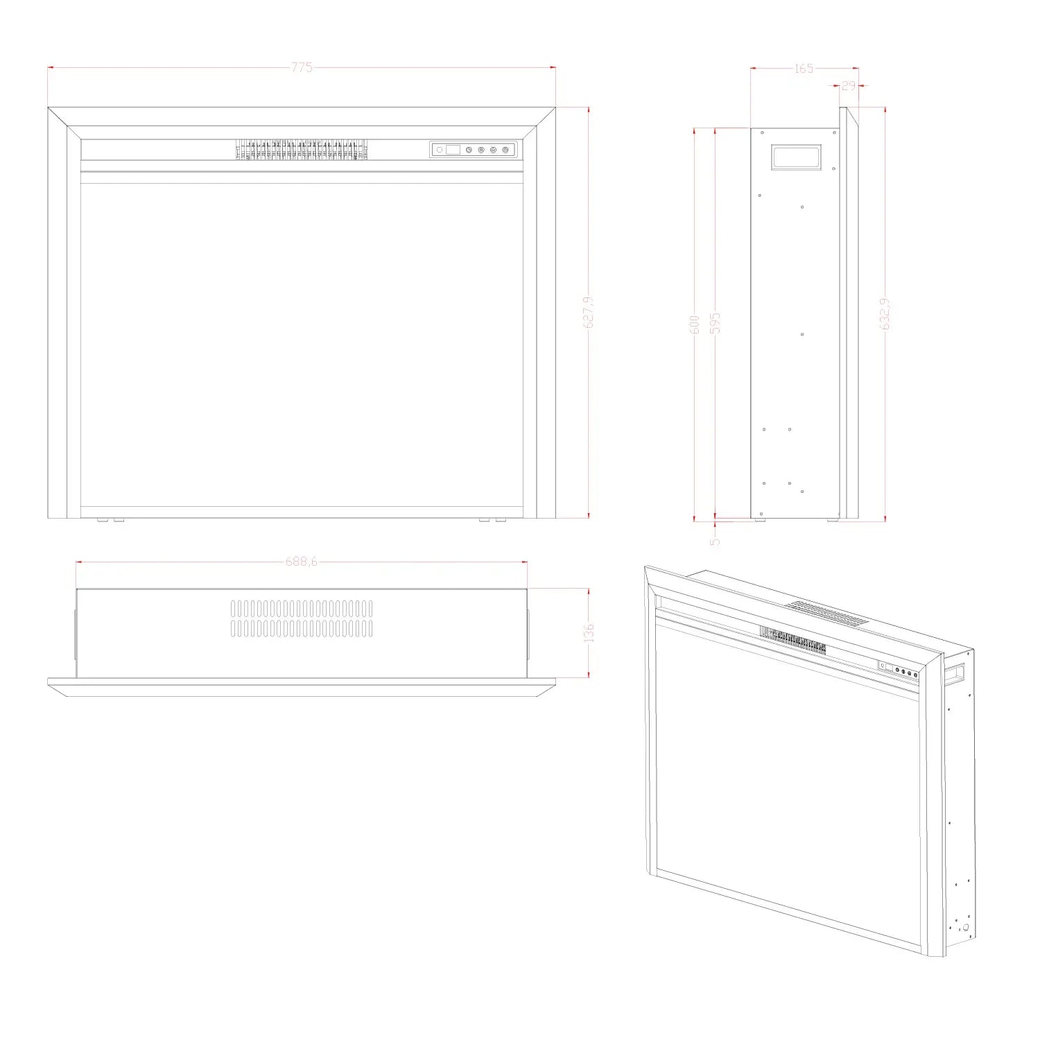 Pyrope 77 cm - Electric Fireplace Insert - Pure Flames