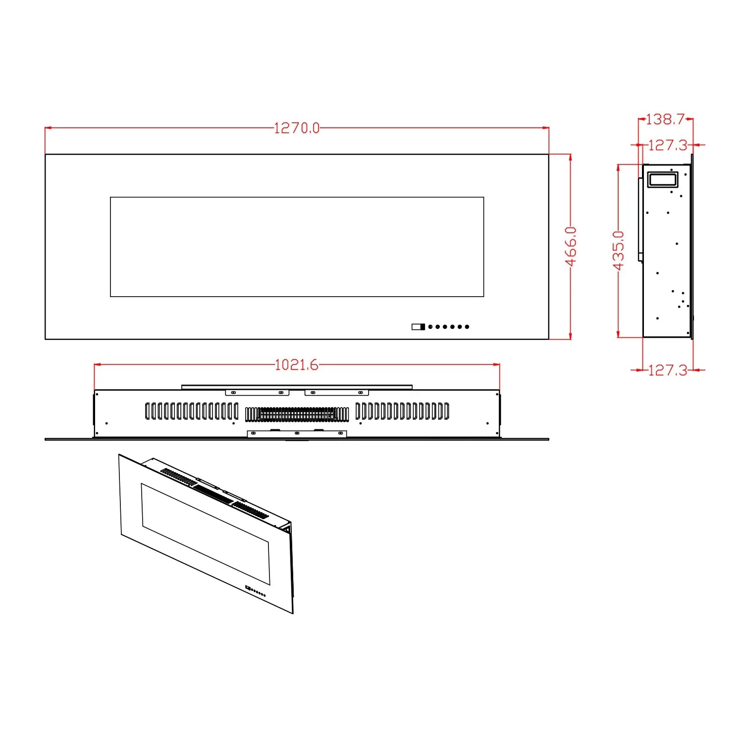 Azurite 127 cm - Wall-mounted Electric Fireplace - Pure Flames