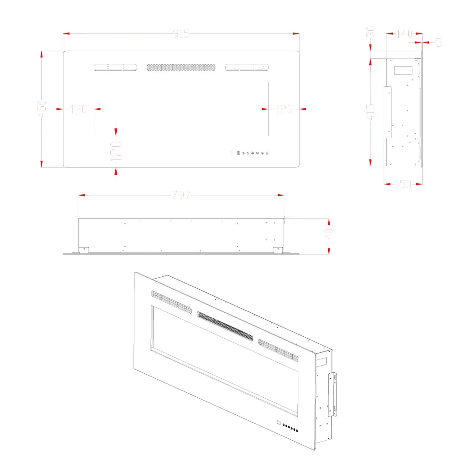 Titanite 91 cm - Built-in electric fireplace - Pure Flames
